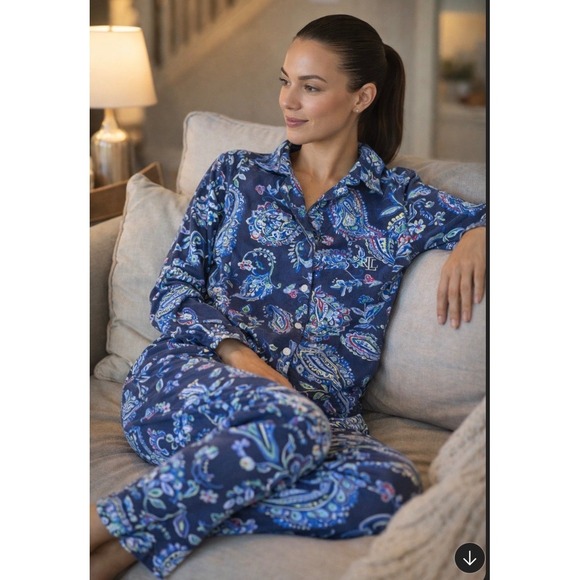 Lauren Ralph Lauren Other - Lauren Ralph Lauren Womens Blue Paisley Pajama Set Button Front Long Sleeve M